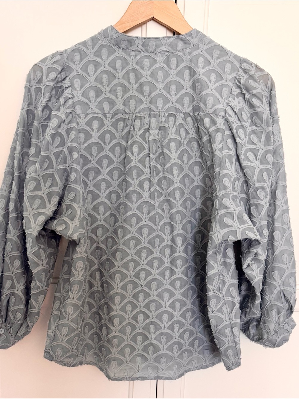 Pilcro Anthropologie Blue Embroidered Sheer Cotton Button Front Blouse Sz Small - Picture 9 of 13